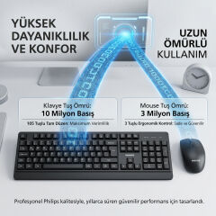 Philips Spt6347B Kablosuz Klavye Mouse Seti Siyah