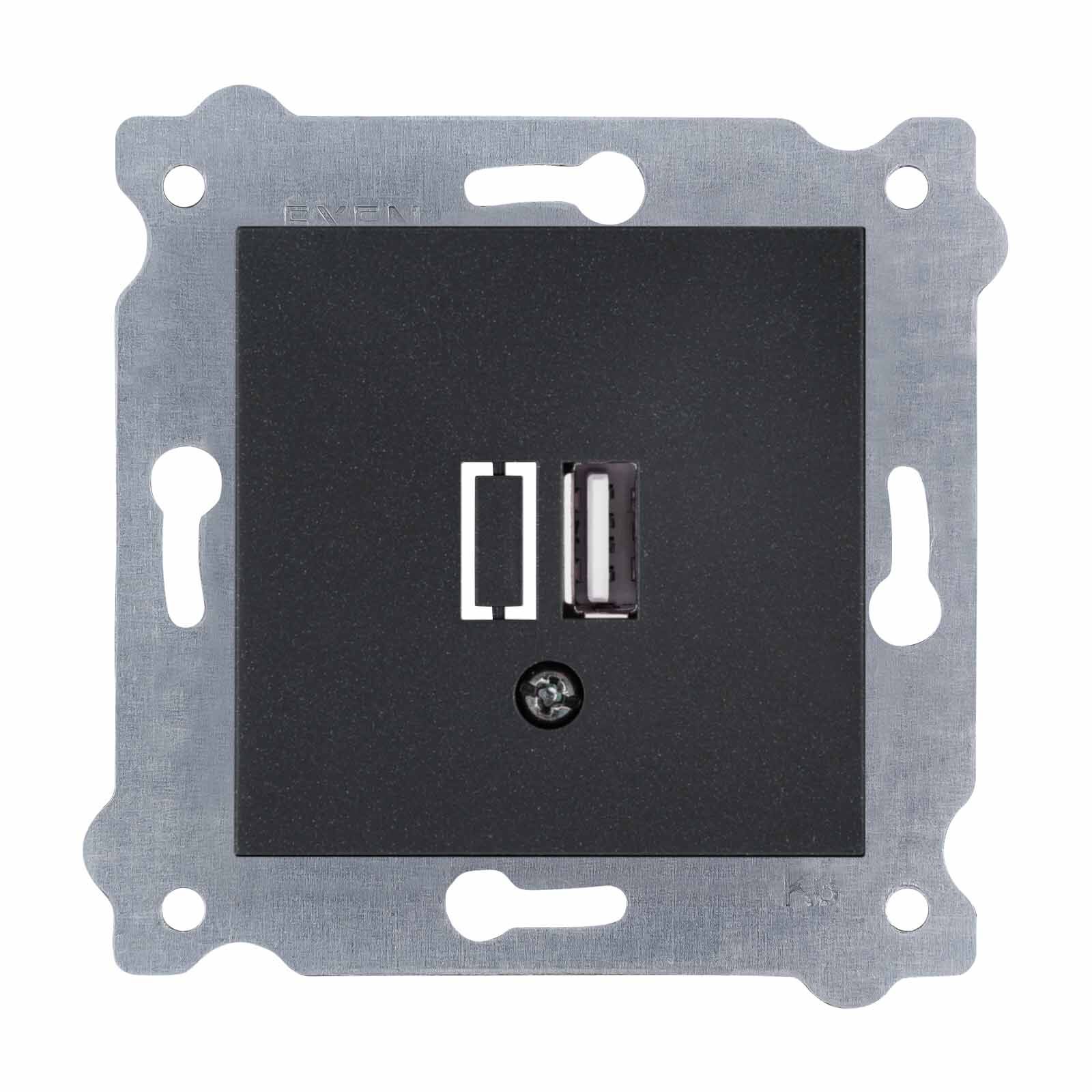 Exen Metalik Siyah Modül+Kapak  Usb Sarj Prizi