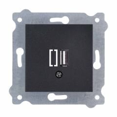 Exen Metalik Siyah Modül+Kapak  Usb Sarj Prizi