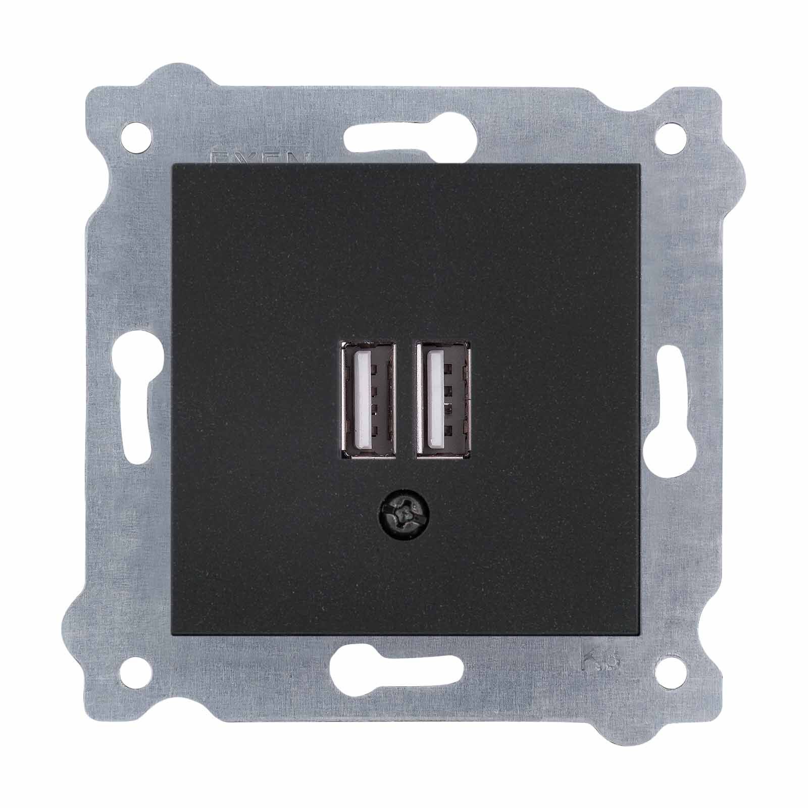 Exen Metalik Siyah Modül+Kapak  2X Usb Sarj Prizi