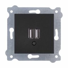 Exen Metalik Siyah Modül+Kapak  2X Usb Sarj Prizi