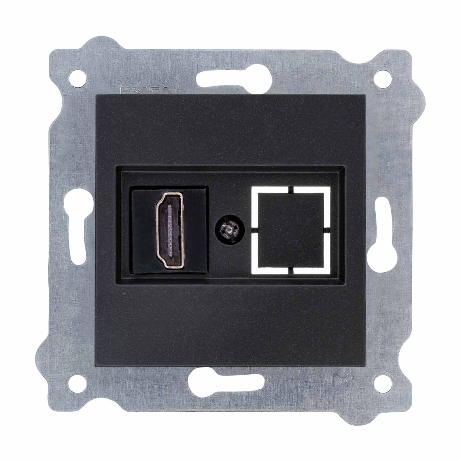 Exen Metalik Siyah Modül+Kapak  Hdmi Priz Jakli