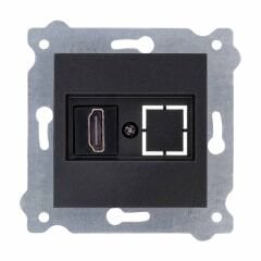 Exen Metalik Siyah Modül+Kapak  Hdmi Priz Jakli