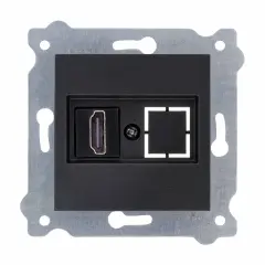 Exen Metalik Siyah Modül+Kapak  Hdmi Priz Jakli