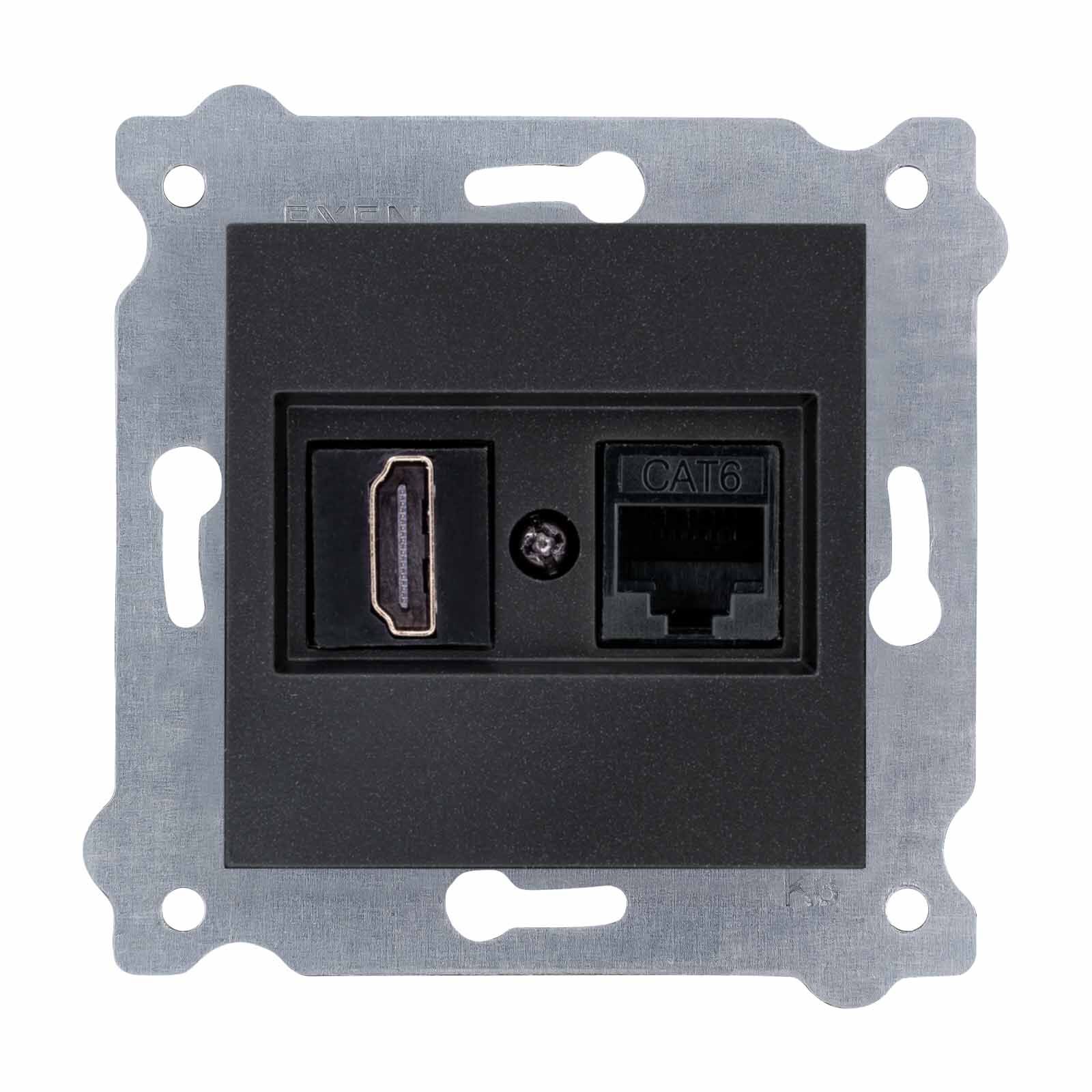 Exen Metalik Siyah Modül+Kapak  Hdmi+Data Priz Jakli