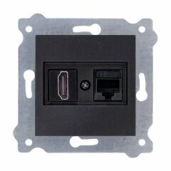 Exen Metalik Siyah Modül+Kapak  Hdmi+Data Priz Jakli