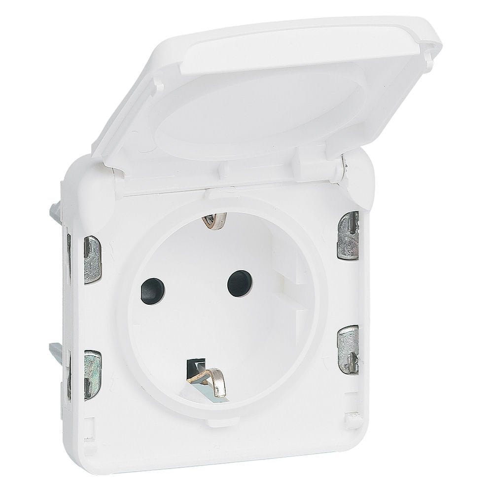 Legrand  Plexo IP55  Modüler topraklı çocuk korumalı antimikrobiyel priz, kapaklı, beyaz LEG-070722