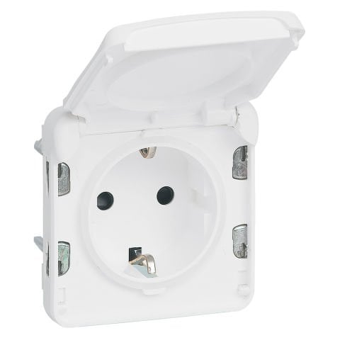 Legrand  Plexo IP55  Modüler topraklı çocuk korumalı antimikrobiyel priz, kapaklı, beyaz LEG-070722