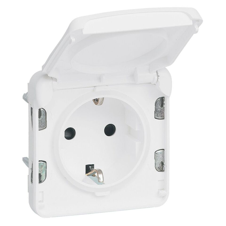 Legrand  Plexo IP55  Modüler topraklı çocuk korumalı antimikrobiyel priz, kapaklı, beyaz LEG-070722