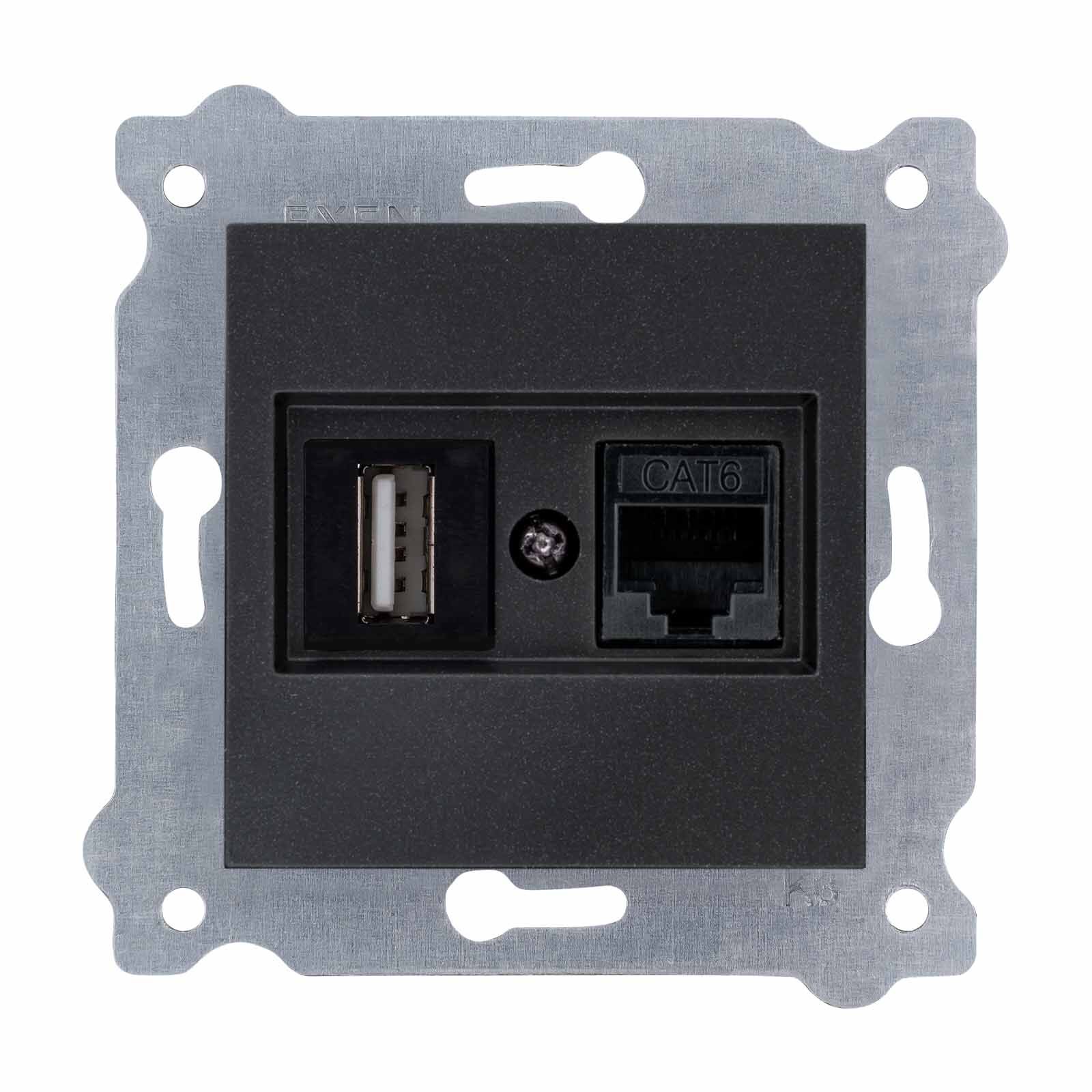 Exen Metalik Siyah Modül+Kapak  Data+Usb Prizi Jakli (Sarj Edemez)