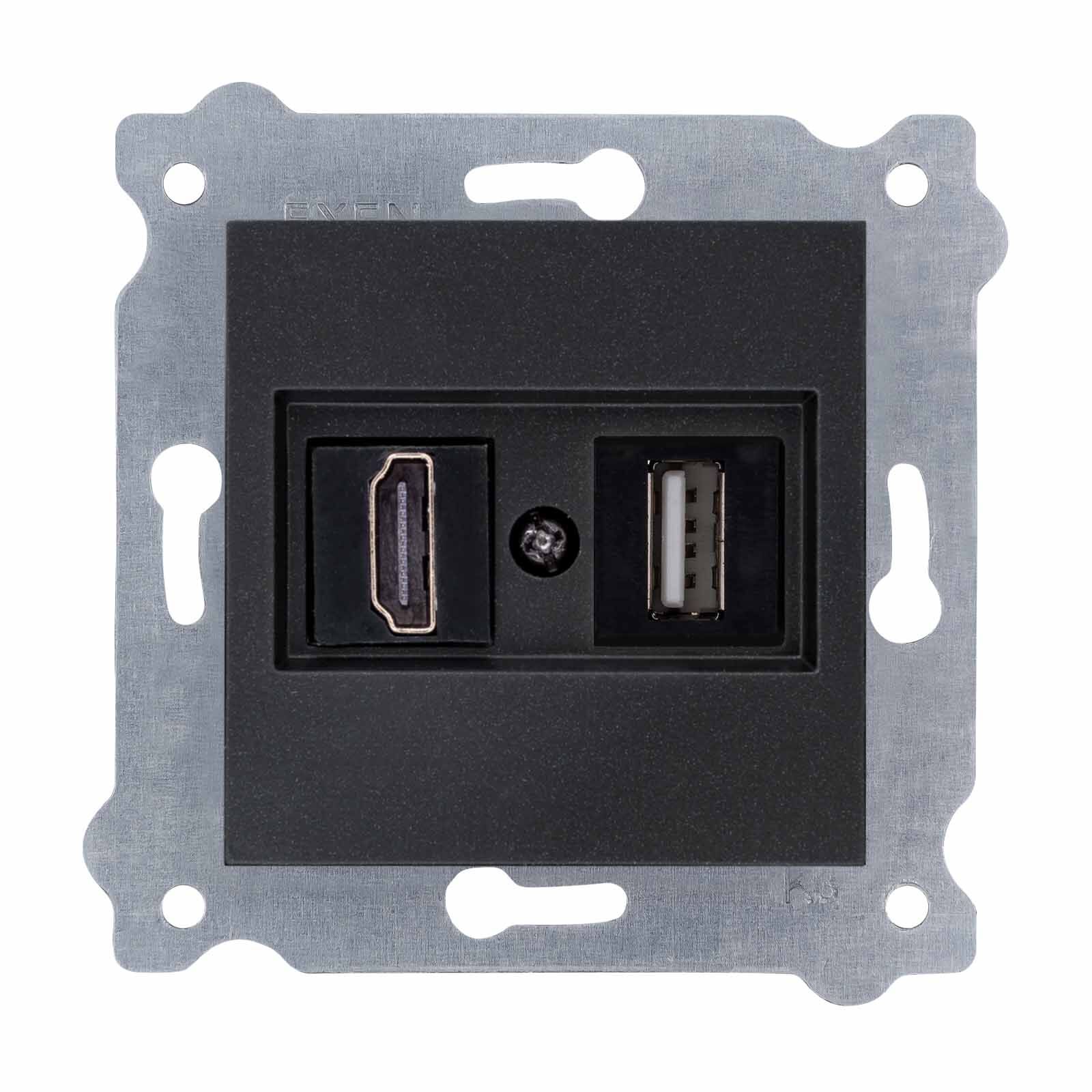 Exen Metalik Siyah Modül+Kapak  Hdmi+Usb Prizi Jakli (Sarj Edemez)