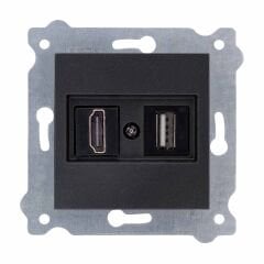 Exen Metalik Siyah Modül+Kapak  Hdmi+Usb Prizi Jakli (Sarj Edemez)