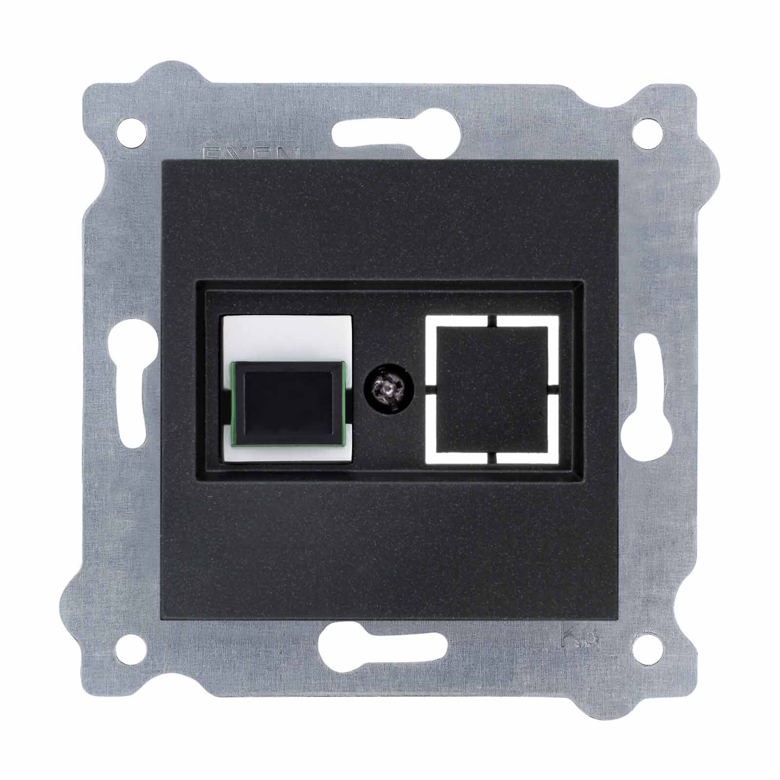 Exen Metalik Siyah Modül+Kapak  Fiber Optik