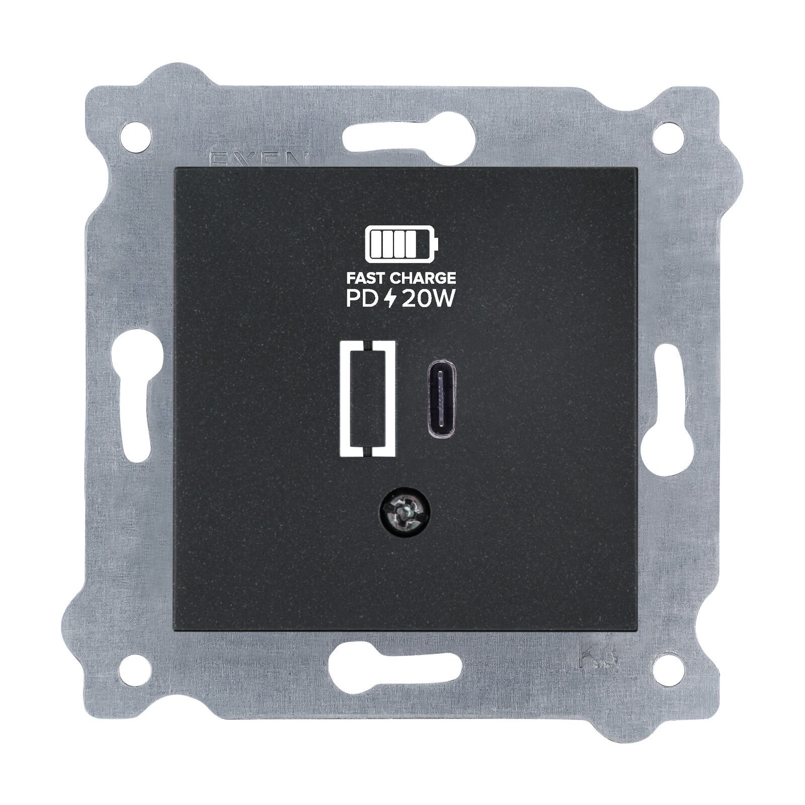 Exen Metalik Siyah Modül+Kapak  Usb Sarj Prizi Type-C