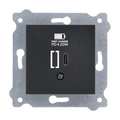 Exen Metalik Siyah Modül+Kapak  Usb Sarj Prizi Type-C