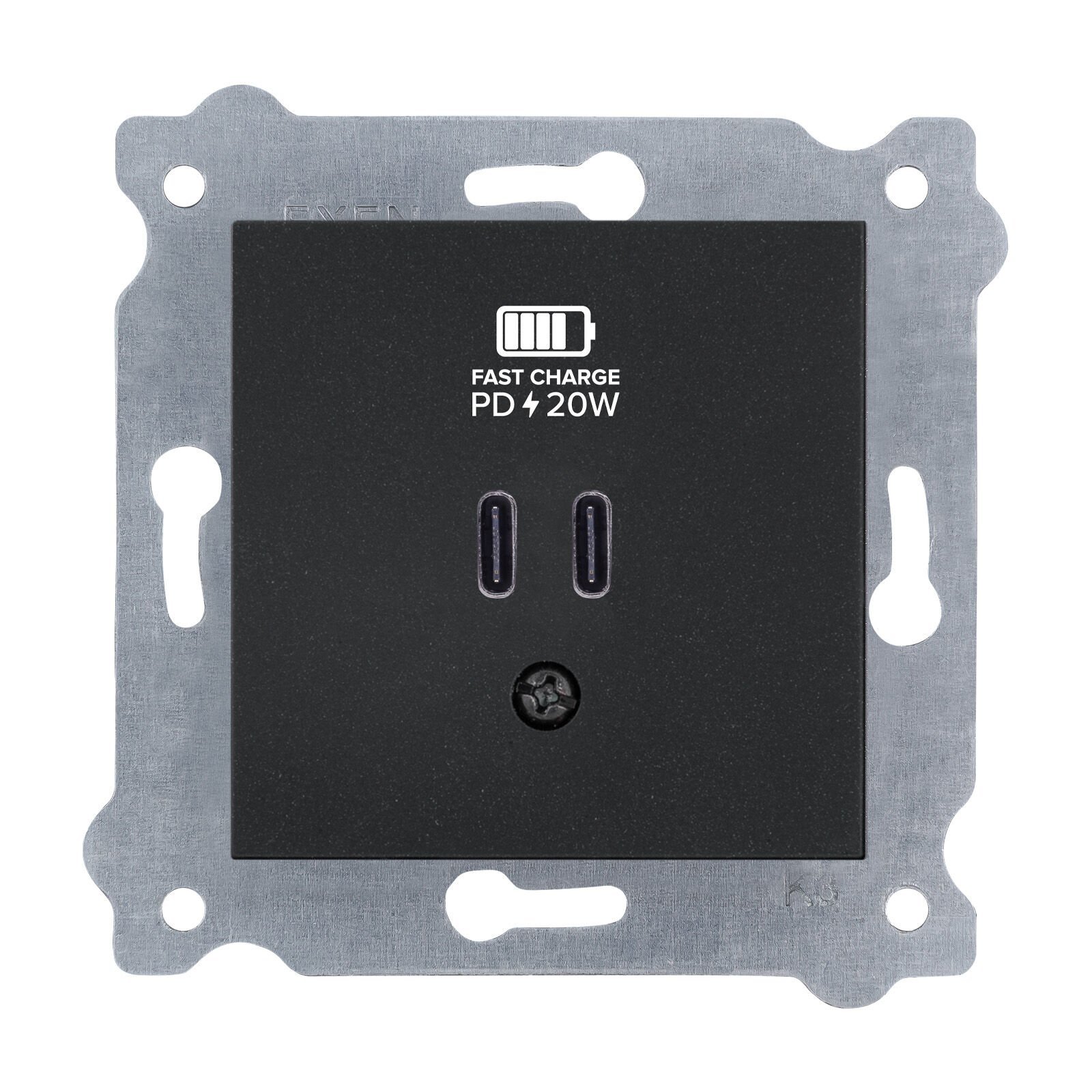 Exen Metalik Siyah Modül+Kapak  2X Usb Sarj Prizi Type-C