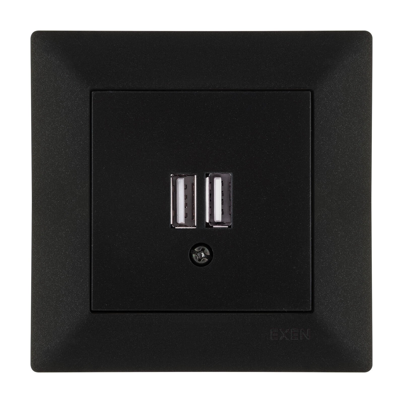 Exen Odak Metalik Siyah 2X Usb Sarj Prizi Komple Takim