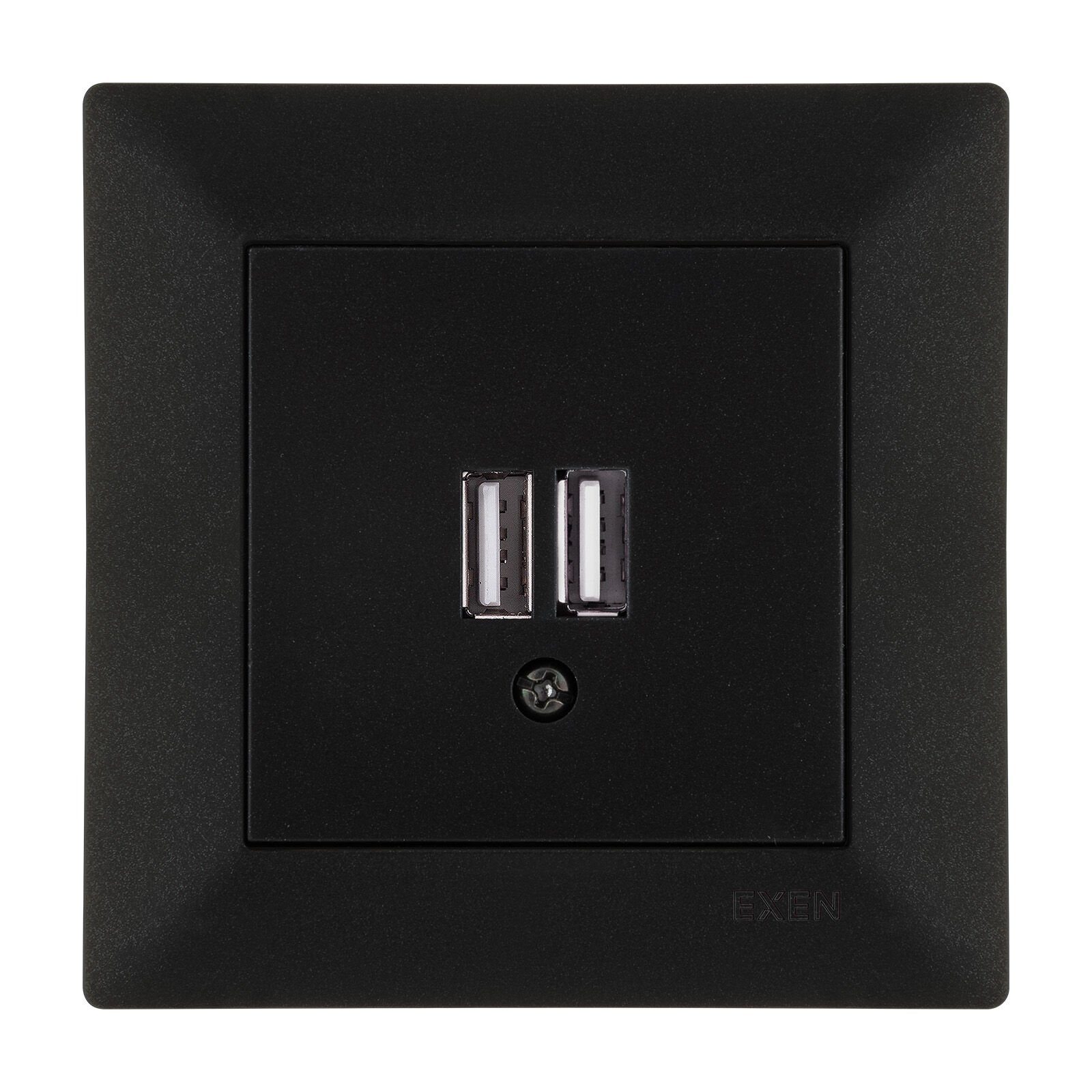 Exen Odak Metalik Siyah 2X Usb Sarj Prizi Komple Takim