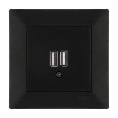 Exen Odak Metalik Siyah 2X Usb Sarj Prizi Komple Takim