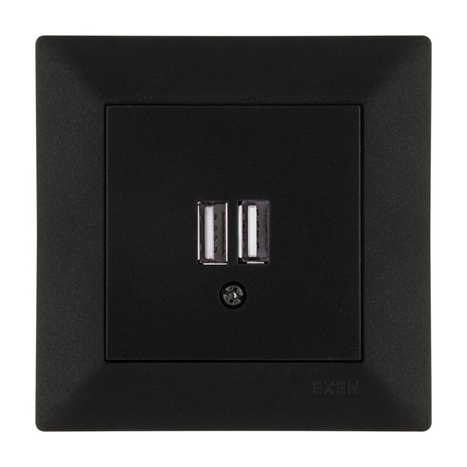 Exen Odak Metalik Siyah 2X Usb Sarj Prizi Komple Takim
