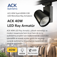 Ack 40W Siyah 4000K Cob Led Monofaze Ray Armatürü