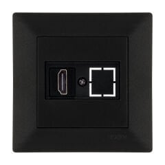 Exen Odak Metalik Siyah Hdmi Priz Jakli Komple Takim