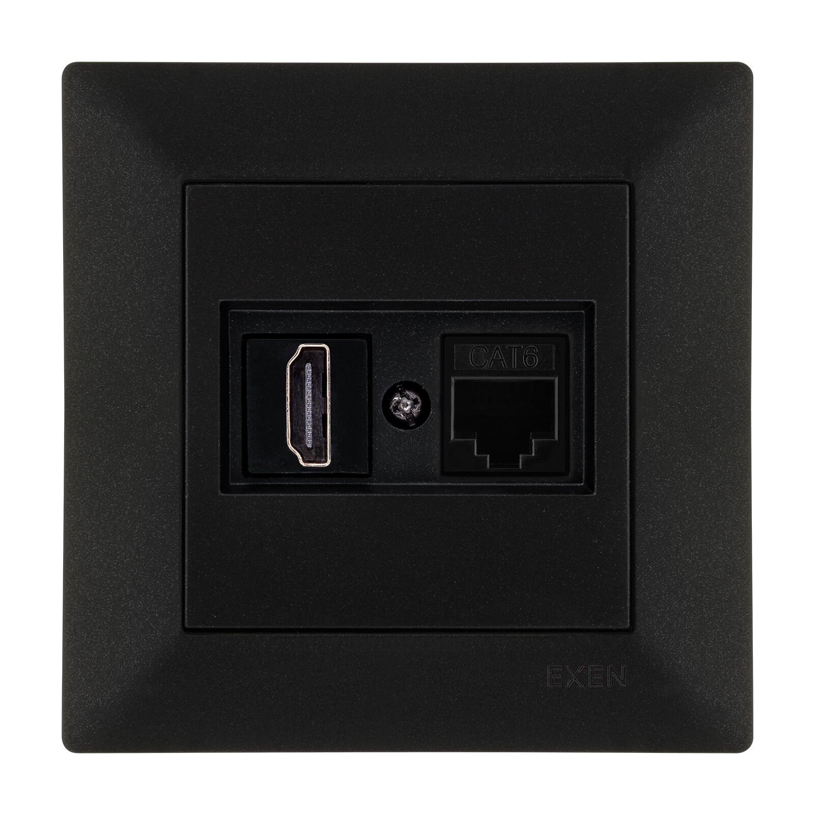 Exen Odak Metalik Siyah Hdmi+Data Priz Jakli Komple Takim