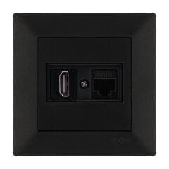 Exen Odak Metalik Siyah Hdmi+Data Priz Jakli Komple Takim