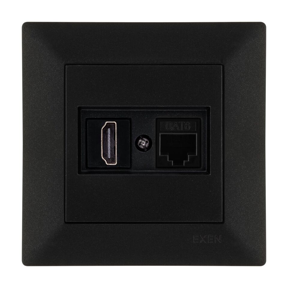 Exen Odak Metalik Siyah Hdmi+Data Priz Jakli Komple Takim