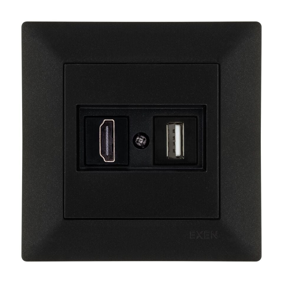 Exen Odak Metalik Siyah Hdmi+Usb Prizi Jakli (Sarj Edemez) Komple Takim