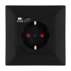 Exen Odak Metalik Siyah Toprakli Priz + Type-C Komple Takim