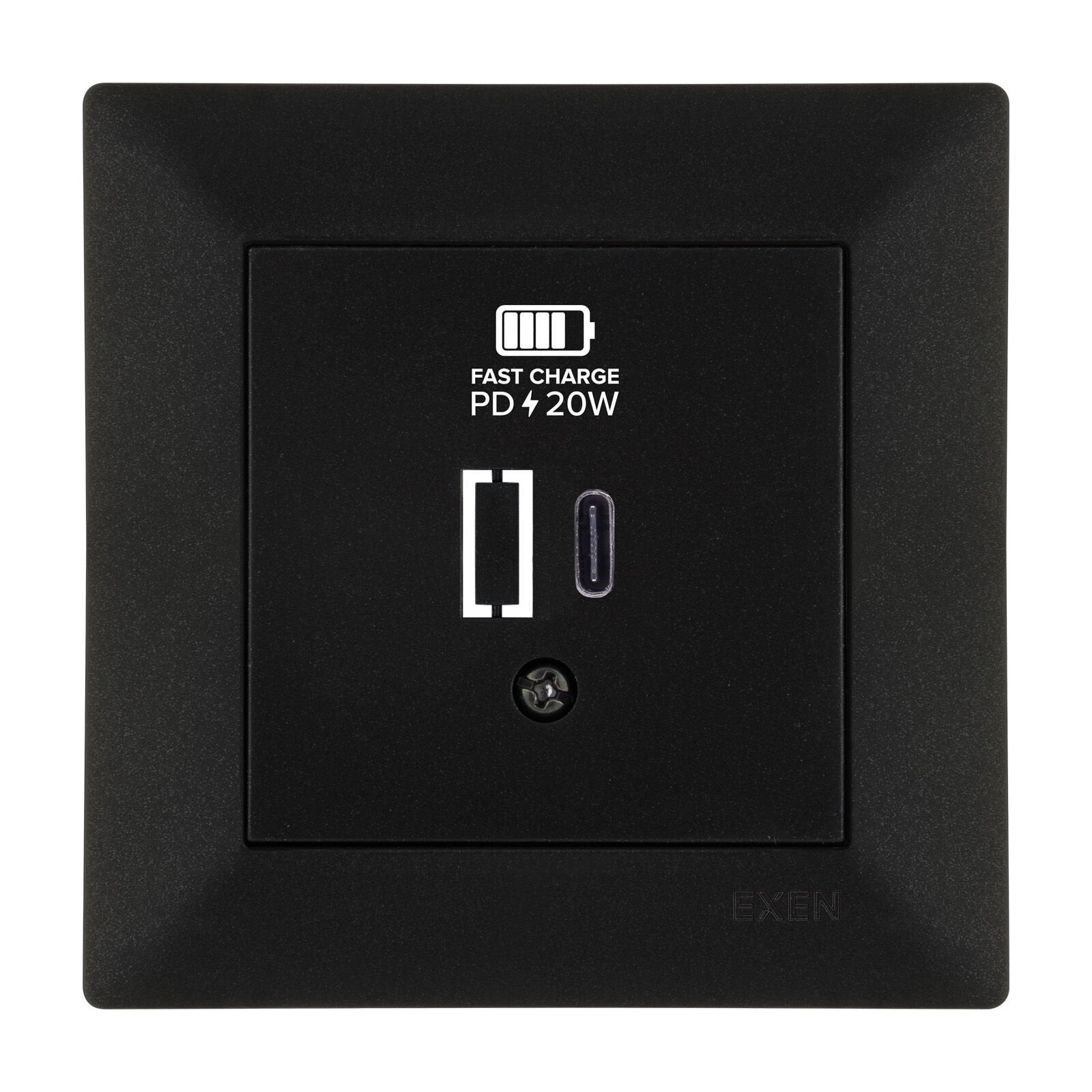 Exen Odak Metalik Siyah Usb Sarj Prizi Type-C  Komple Takim