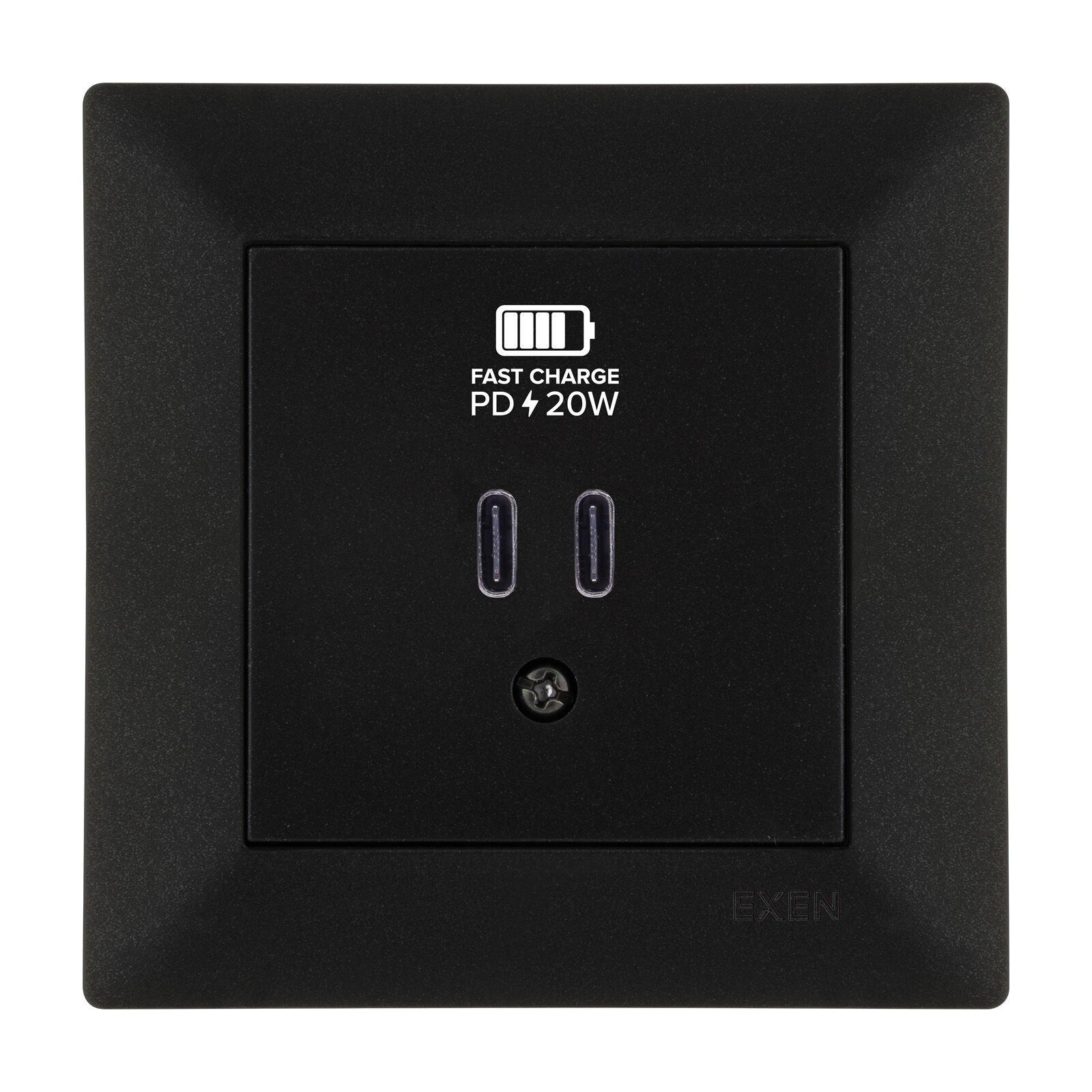 Exen Odak Metalik Siyah 2X Usb Sarj Prizi Type-C Komple Takim
