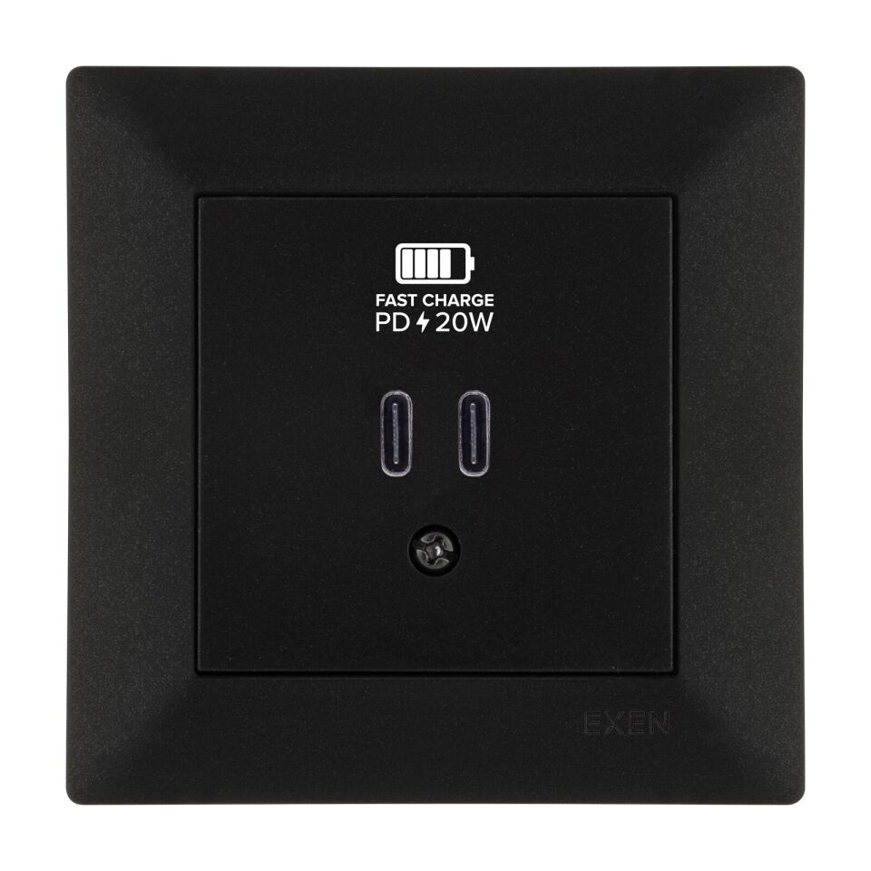 Exen Odak Metalik Siyah 2X Usb Sarj Prizi Type-C Komple Takim