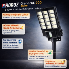 Horoz 074-009-0900 Grand/Xl-900 900W 6400K 3.2Vdc Led Solar Sokak Lambasi