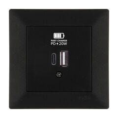 Exen Odak Metalik Siyah 2X Usb Sarj Prizi Type-C + Type-A Komple Takim