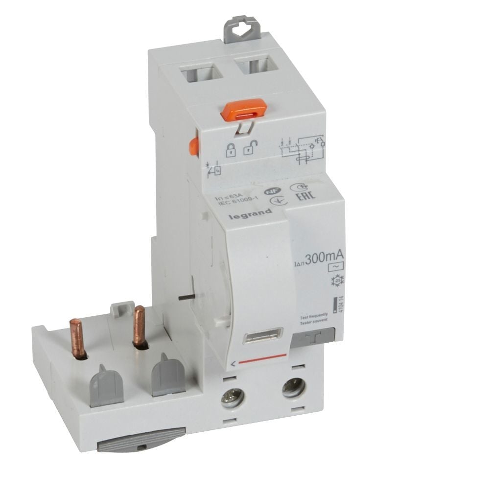 Legrand  DX³ yana montaj kaçak akım koruma 2P AC 63A 300mA (1 modül/kutup için) LEG-410414