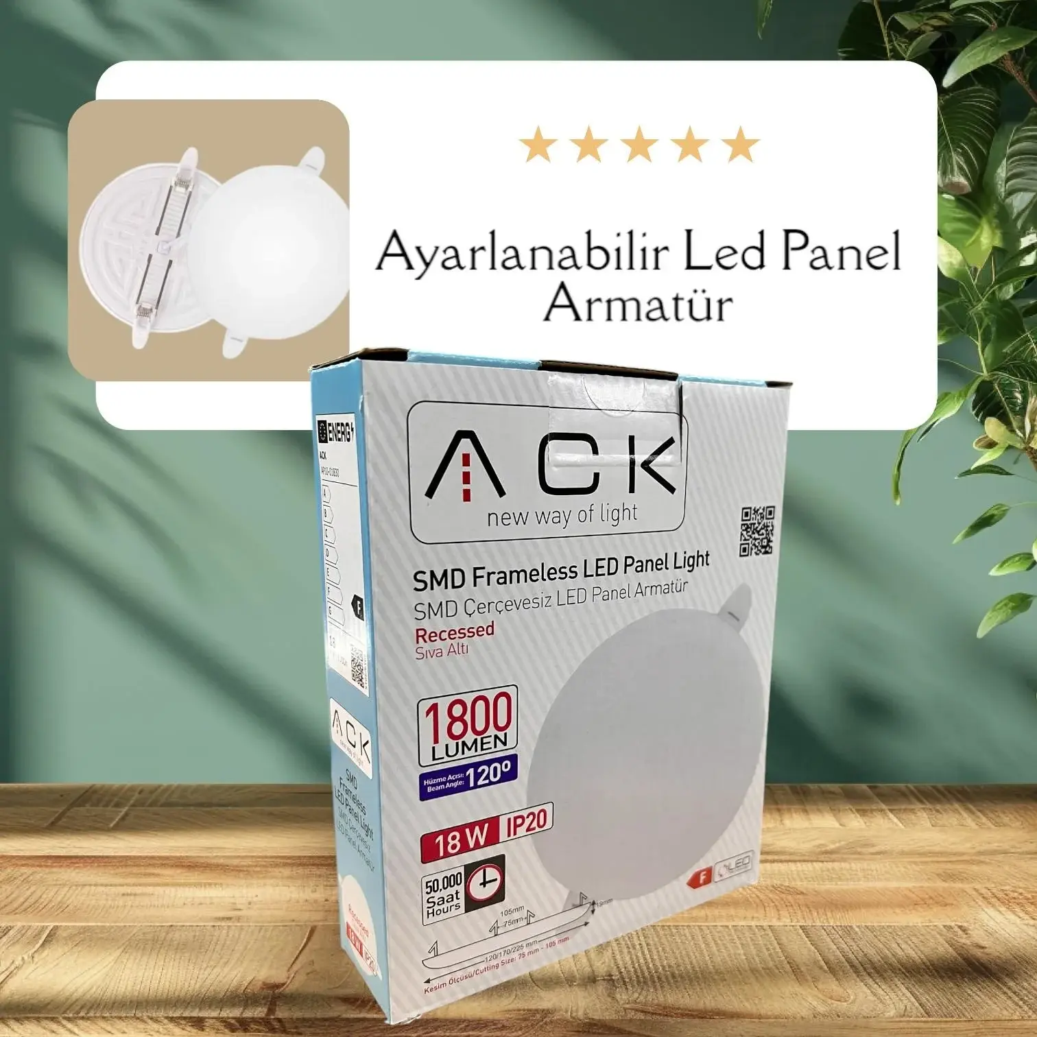 ACK 18W Cercevesiz Yuvarlak Led Panel 4000K Ayarlanabilir - Siva Alti AP10-01810
