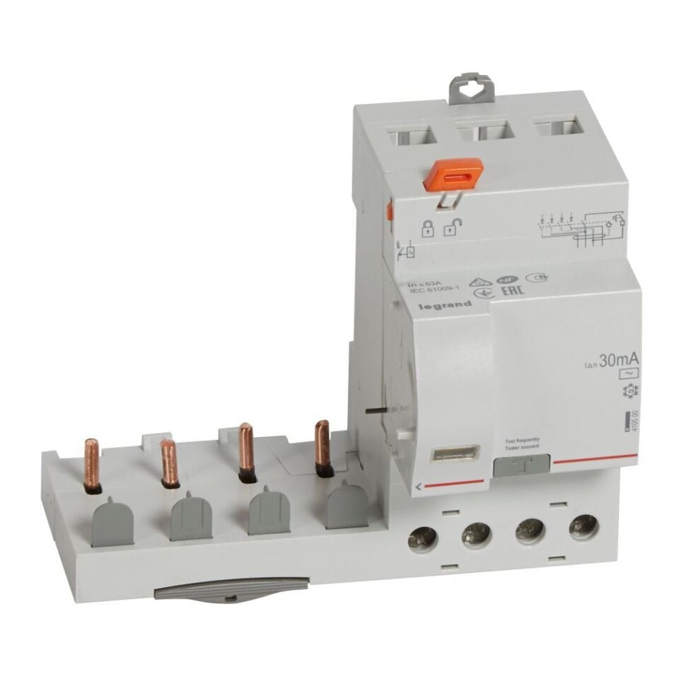 Legrand  DX³ yana montaj kaçak akım koruma 4P AC 63A 30mA (1 modül/kutup için) LEG-410500
