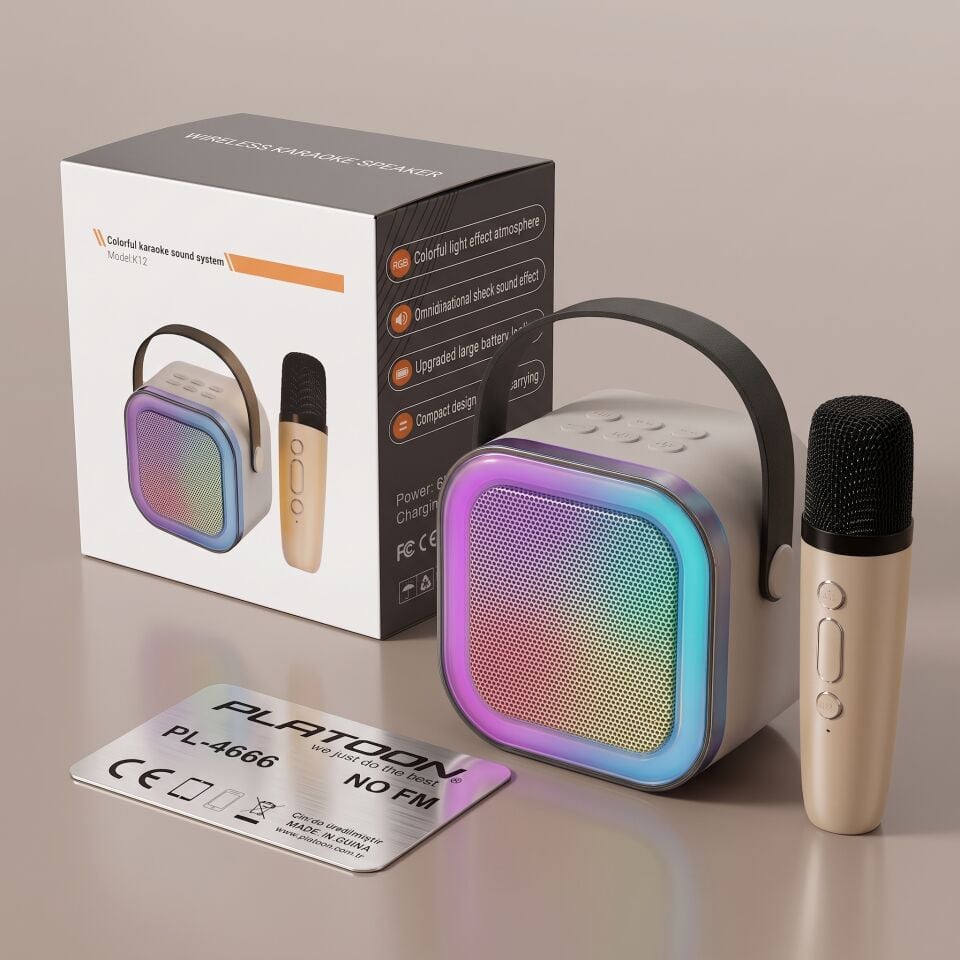 Platoon PL-4666 Mikrofonlu Rgb Işıklı Usb Ve Sd Girişli Bluetooth Karaoke Speaker
