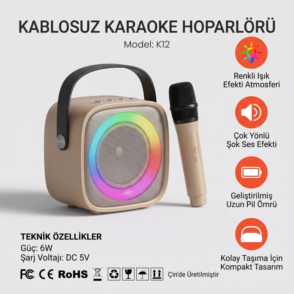 Platoon PL-4666 Mikrofonlu Rgb Işıklı Usb Ve Sd Girişli Bluetooth Karaoke Speaker