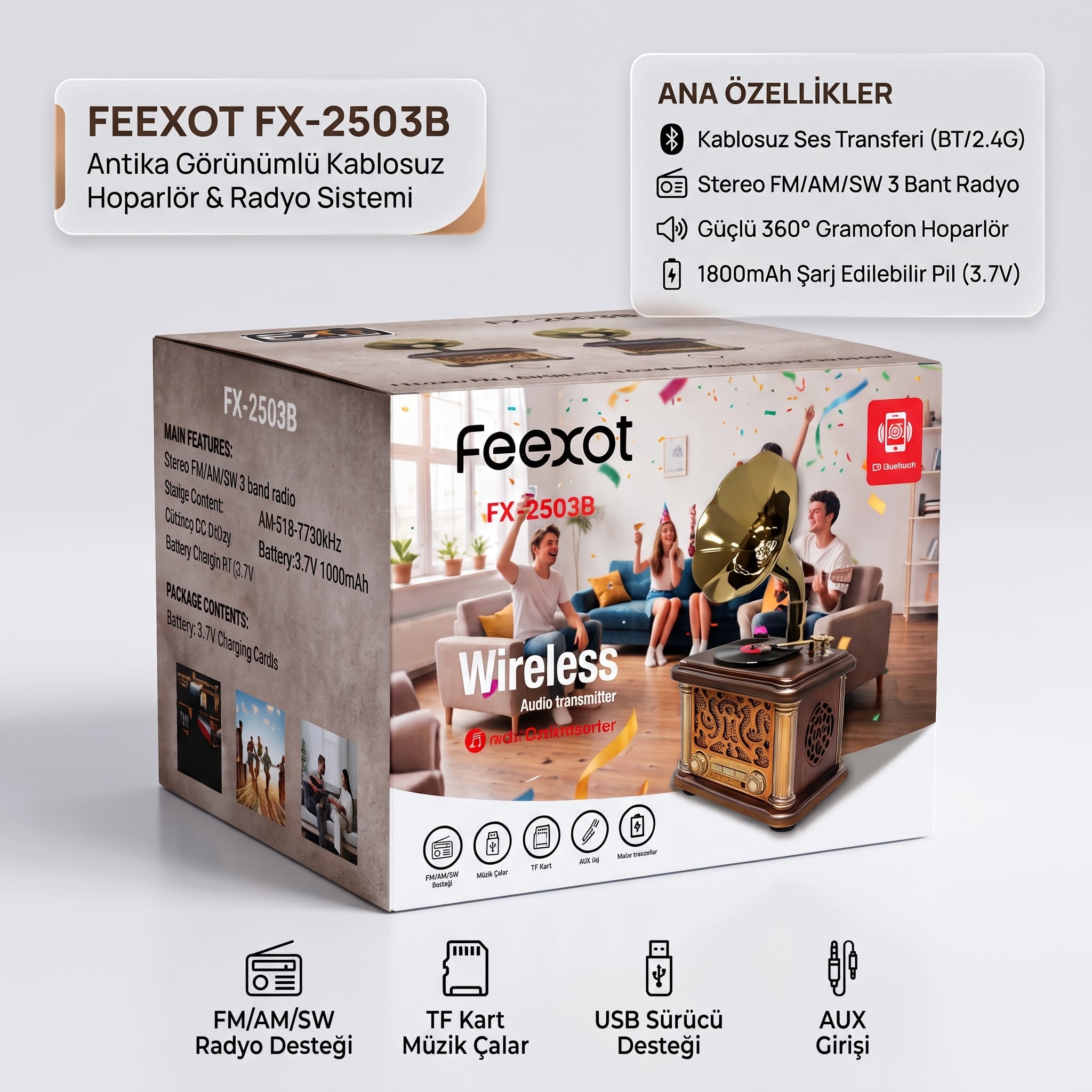 Platoon PL-4719 Nostaljik Radyo - Bluetooth, FM, USB ve SD Girişli Hoparlör