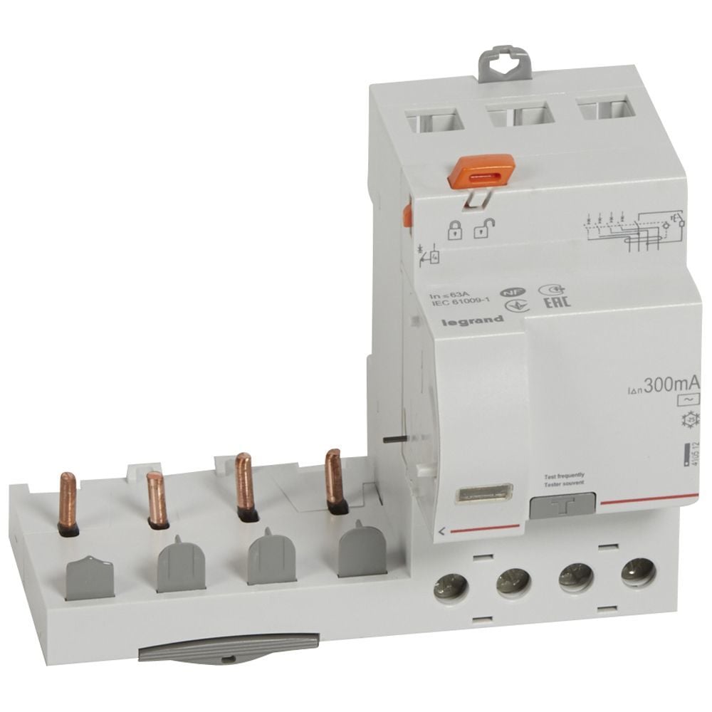 Legrand  DX³ yana montaj kaçak akım koruma 4P AC 63A 300mA (1 modül/kutup için) LEG-410512