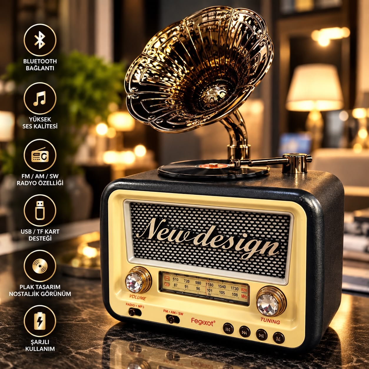 Platoon PL-4721 Nostaljik Radyo - Bluetooth, FM, USB ve SD Destekli Hoparlör