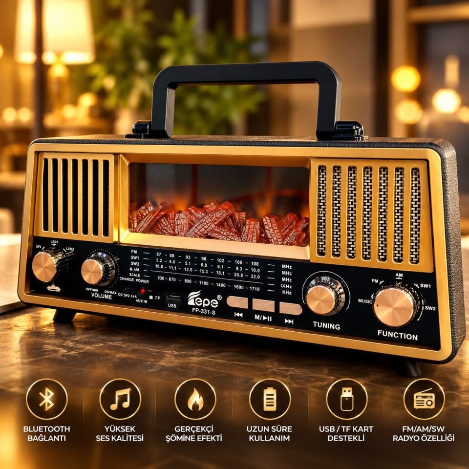 Platoon PL-4727 Şömine Görünümlü Nostaljik Radyo - Bluetooth, FM, USB ve SD Destekli