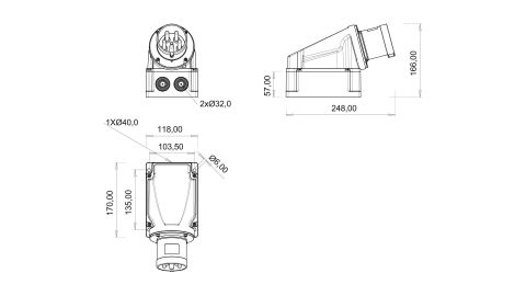 Bemis  3/63A. 90° Eğik Duvar Fiş IP44 BC1-4403-2236
