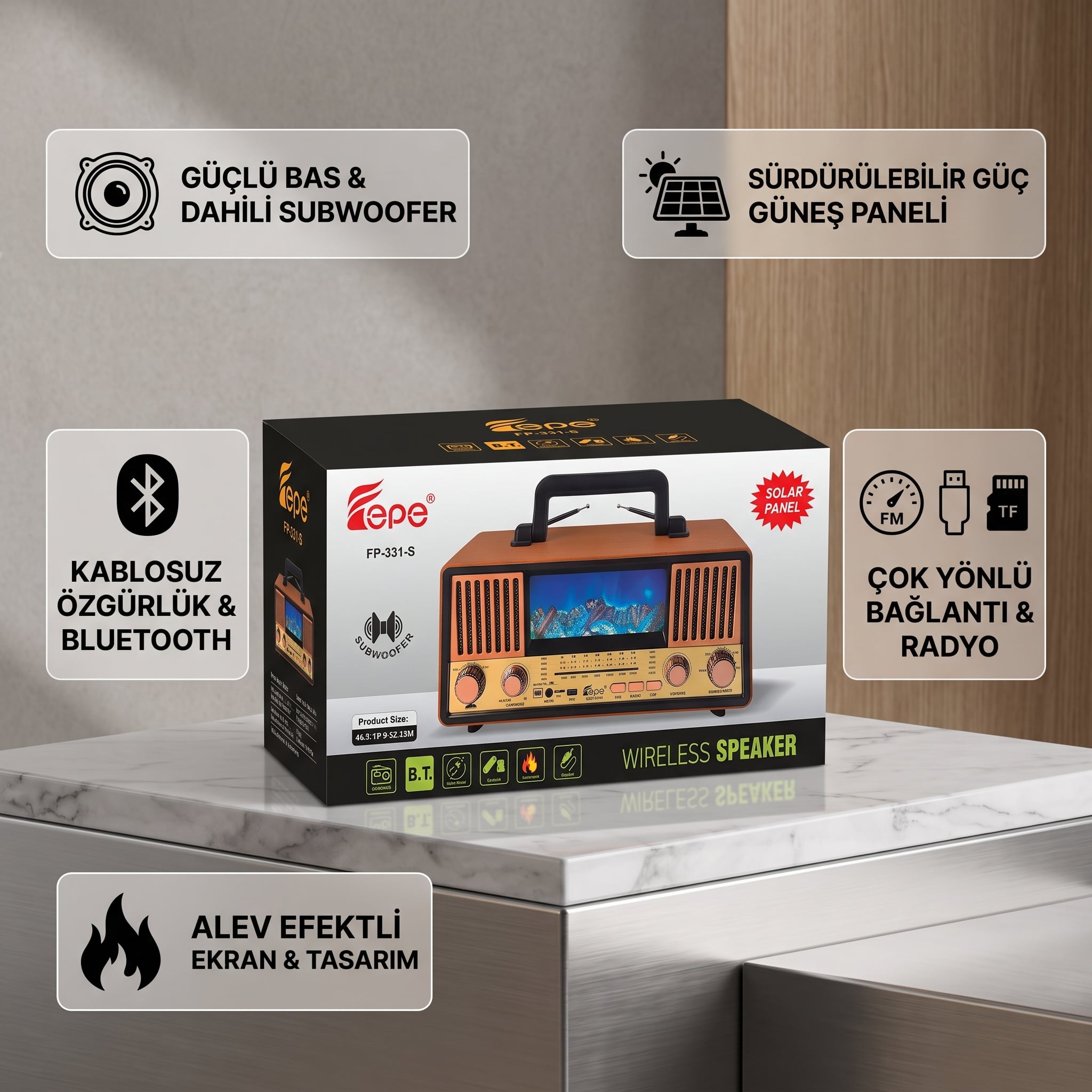 Platoon PL-4727 Şömine Görünümlü Nostaljik Radyo - Bluetooth, FM, USB ve SD Destekli