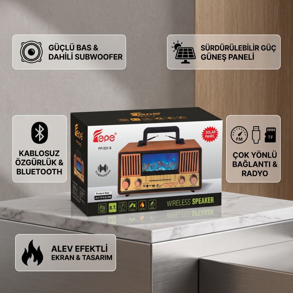 Platoon PL-4727 Şömine Görünümlü Nostaljik Radyo - Bluetooth, FM, USB ve SD Destekli