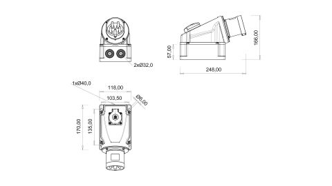 Bemis  3/63A. 90° Eğik P. Prizli Duvar Fiş IP44 BC1-4403-2238