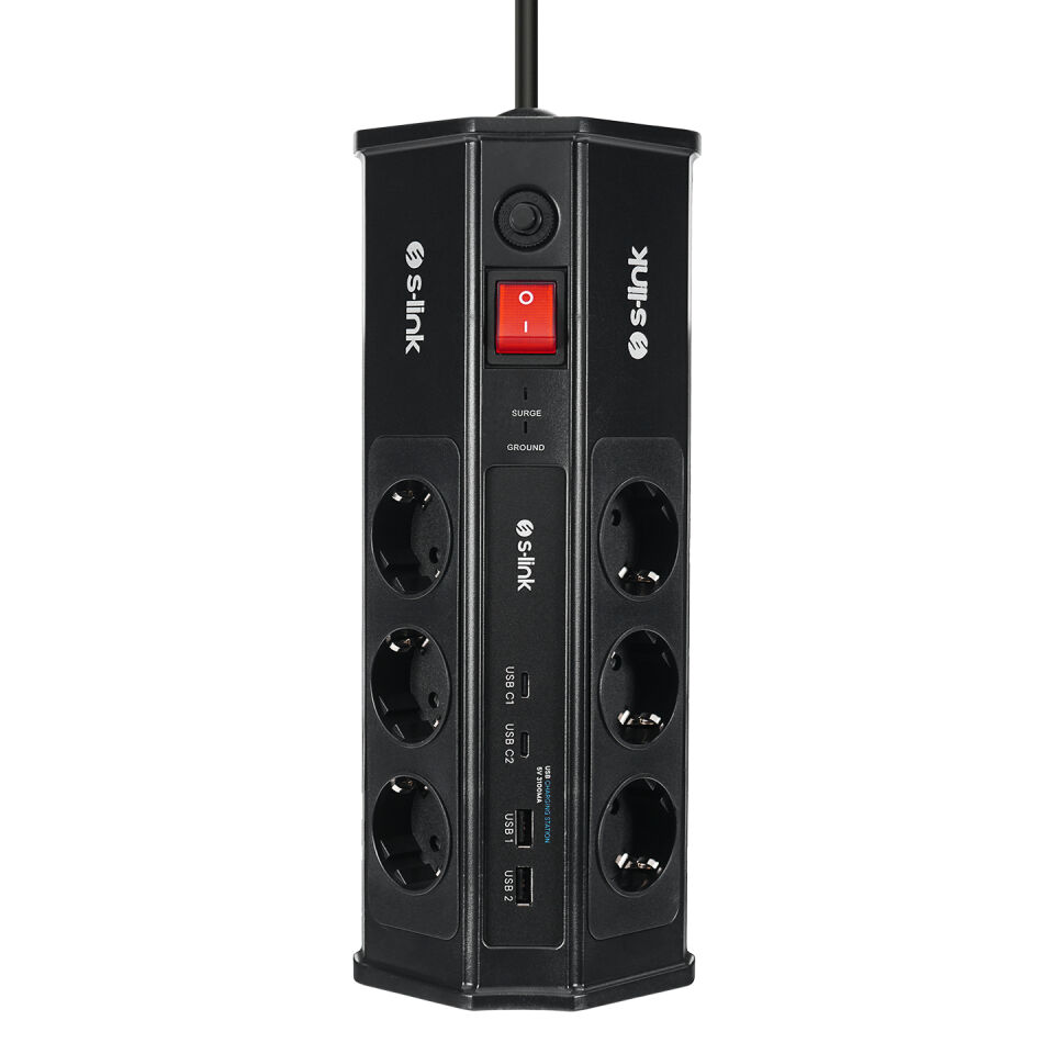 S-Link Prz03 Akim Korumali Priz Prizhive 3M 630 Joule 1.5Mm 2 Usb 2 Typec 2.4A/5V500V 6000V 6Li
